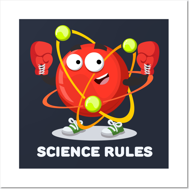 atom in red boxing gloves SCIENCE rules Wall Art by VizRad